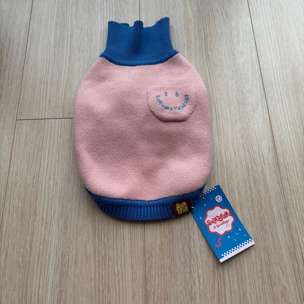SUNBEAN Pink and Blue polo pullover Dog Sweater - size S - Picture 3 of 7